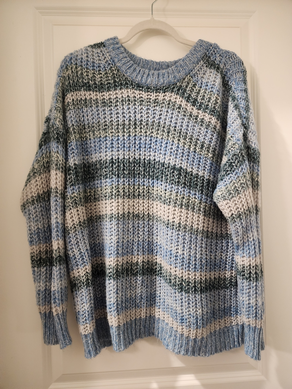 American Eagle Women's Striped Knit Sweater in Light Blue and Cream Size Small